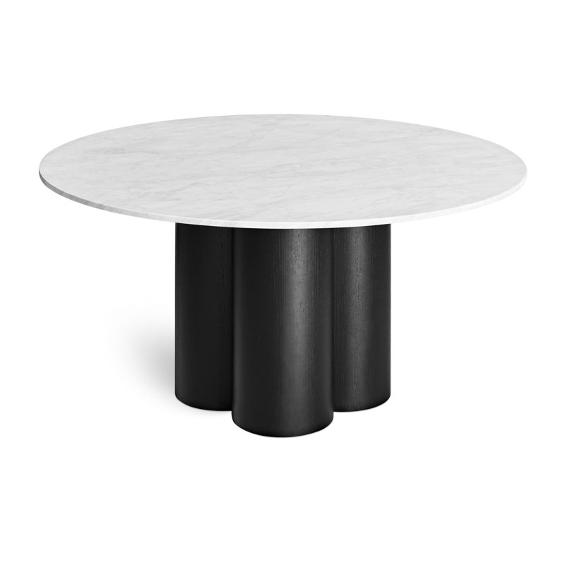 4 Quarter Round Marble Dining Table, Black Ash, 60" W x 60" L