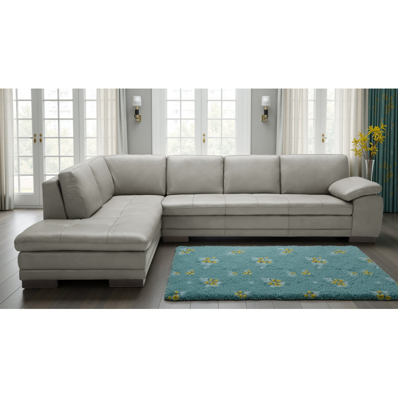 Canapé modulaire en cuir 2 pièces Nottingham, Cuir véritable gris