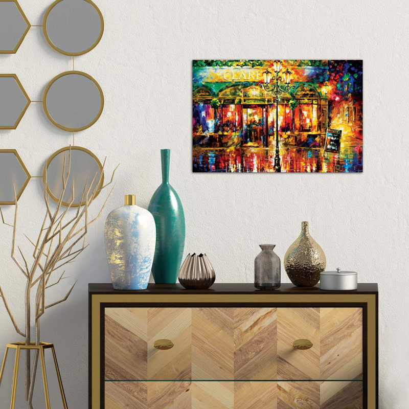 Clarens Misty Cafe by Leonid Afremov - Wrapped Canvas Painting, 101.6 cm H x 66.04 cm W x 3.175 cm D