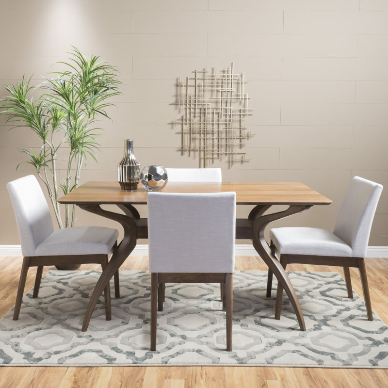 Ensemble de salle à manger pour 4 personnes Dashone, Noyer naturel, Beige clair