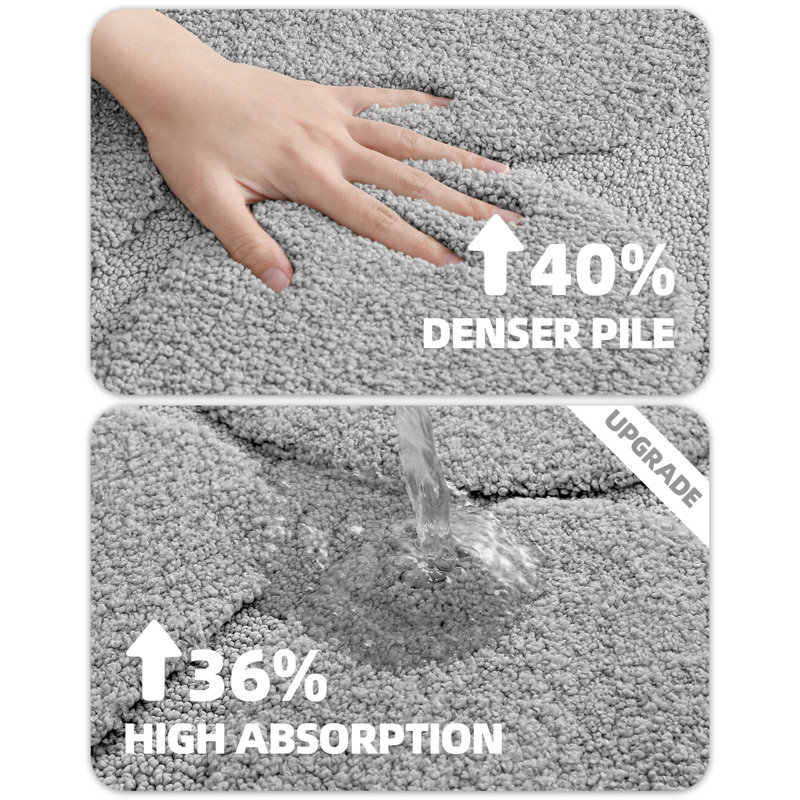 Tapis pour salle de bain en microfibre antidérapant, Gris clair, Simple - L 36 po x l 24 po