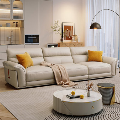 Beige Genuine Leather Modular Sofa cushion couch