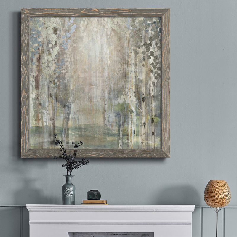 «Blossoms in Mist», peinture sur toile encadrée, H 31,5 po x l 31,5 po x P 1,5 po, Cadre gris