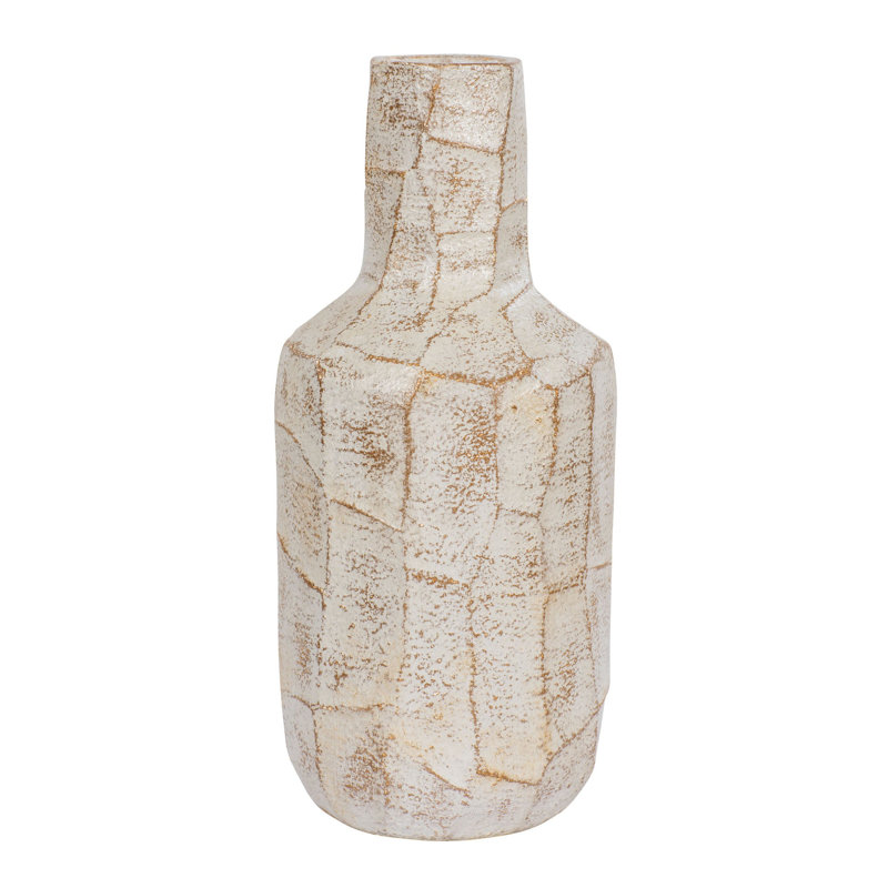 Rustic White and Brown Ceramic Decorative Floor Vase
