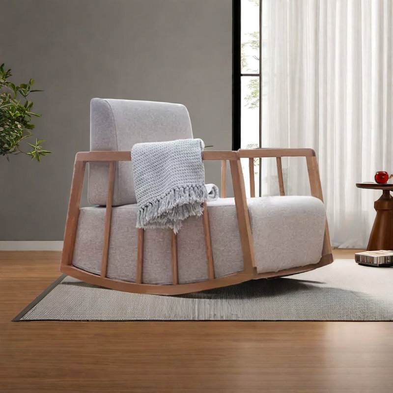 Chaise berçante en bois massif, Gris
