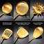 Ensemble 9 pièces d'ustensiles de cuisine dorés, 304 outils de cuisson en acier inoxydable avec poignées en bois, comprend une cuillère, une cuillère rainurée, une fourchette, une spatule, une louche, un écumoire, un tournevis plat, une cuillère ?