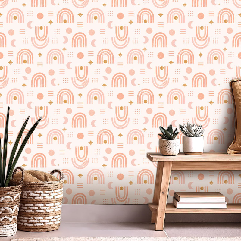 Papier peint auto-adhésif Peler and Stick Peach Coral Boho, 117.6" L x 22.8" W