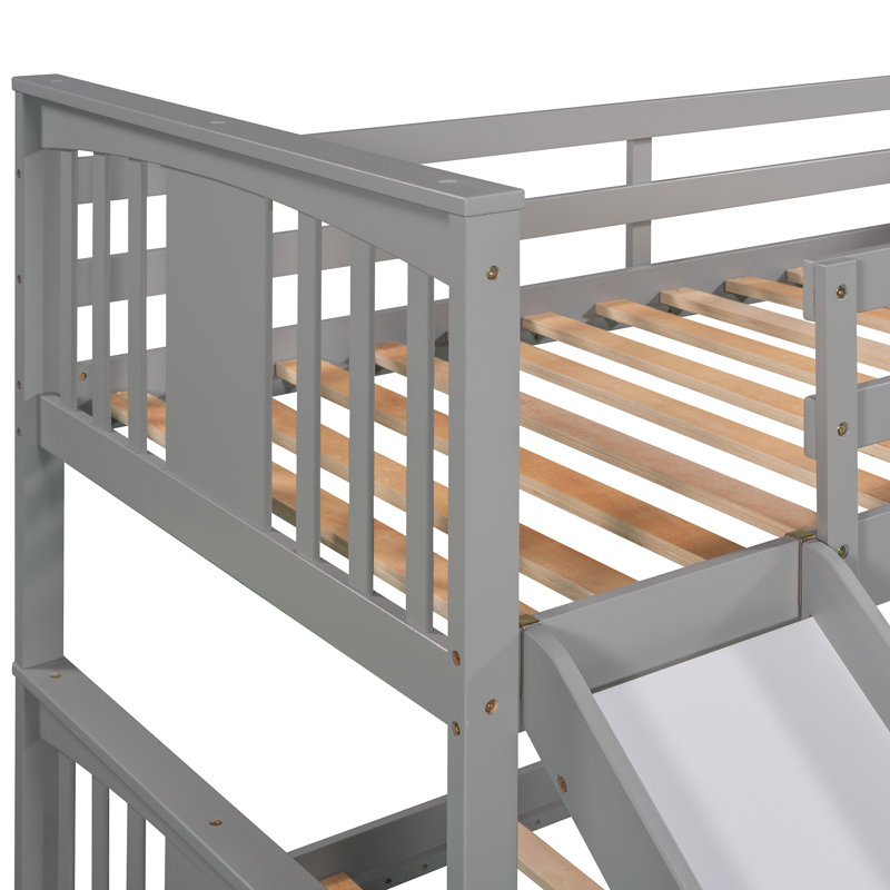 Bunk Bed With Slide And Ladder, Gray, Twin Over Twin