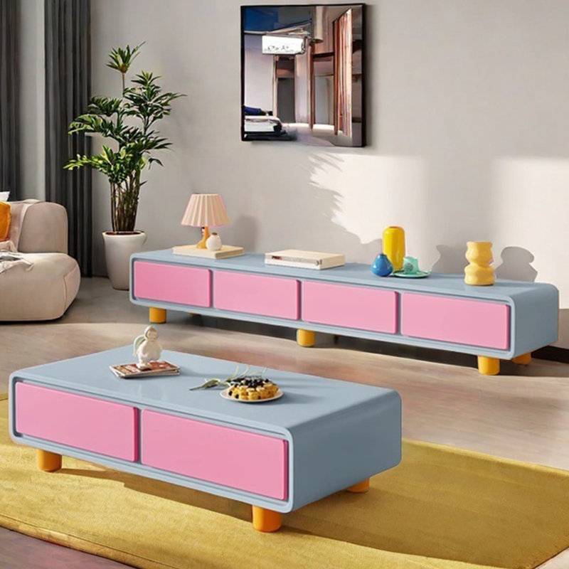 Simple coffee table TV cabinet combination, Blue, Yellow
