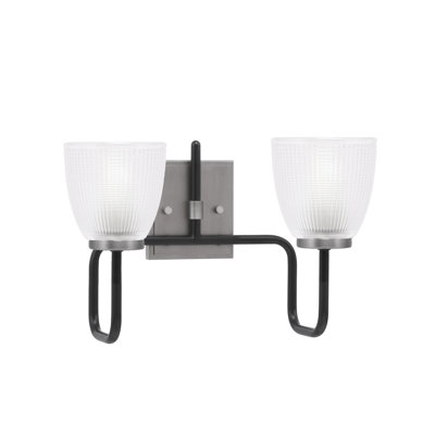 Amarmula 2 Light Bath Bar, Matte Black & Graphite Finish, 5" Clear Ribbed Glass