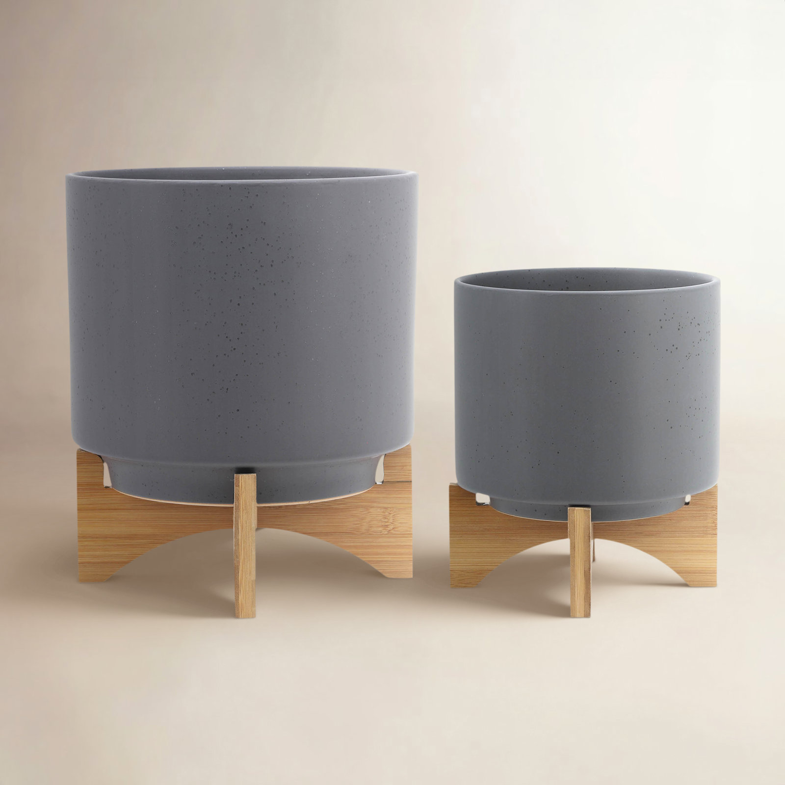 Sagebrook Home Ascend Neutral Ceramic Planter Pot with Stand Indoor/Outdoor, 12" H x 10" W x 10" D, Gray, 2