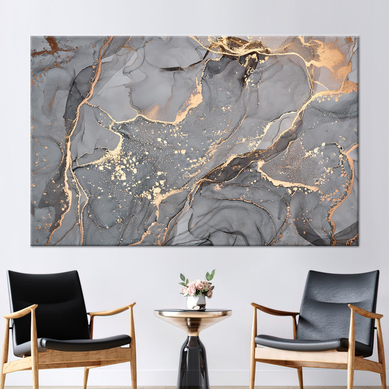 Modern Abstract Art Canvas - Luxury Marble Print Alcohol Ink Poster, Wrapped Canvas, 40 cm H x 60 cm W
