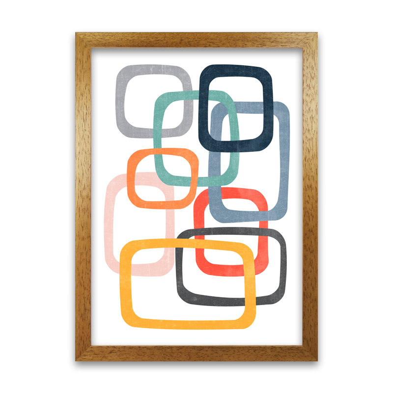 Abstract Mid Mod Colour Original - Print on Canvas, 42cm H x 30cm W x 3cm D, Oak Frame