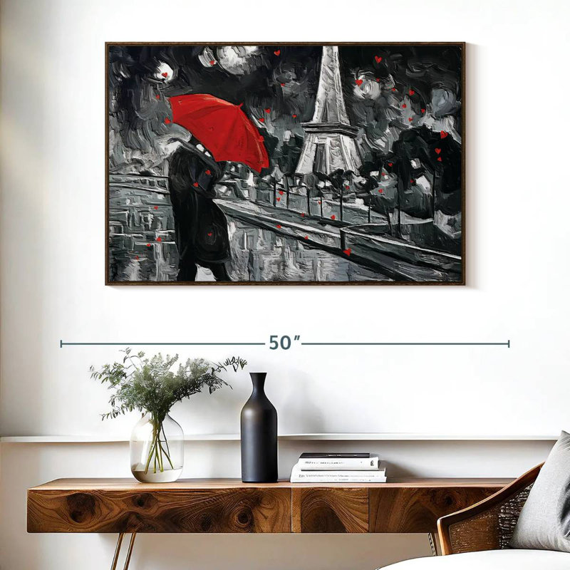 Paris Night Couple Pop, Cadre flottant en noyer, 40 po x 27 po