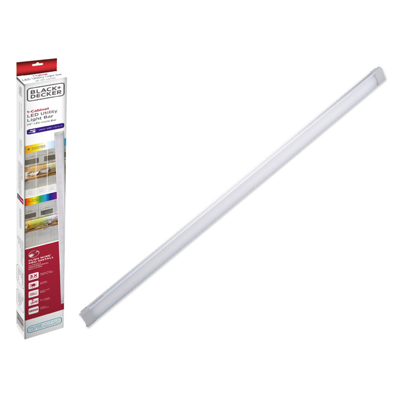Barre d'éclairage sous le meuble PureOptics Professional de NOIR + DECKER PureOptics Professional, compatible, à brancher ou à brancher, blanc réglable et DEL RVB, pour éclairage utilitaire, garde-robe, garage, garde-manger, une barre de 24 po