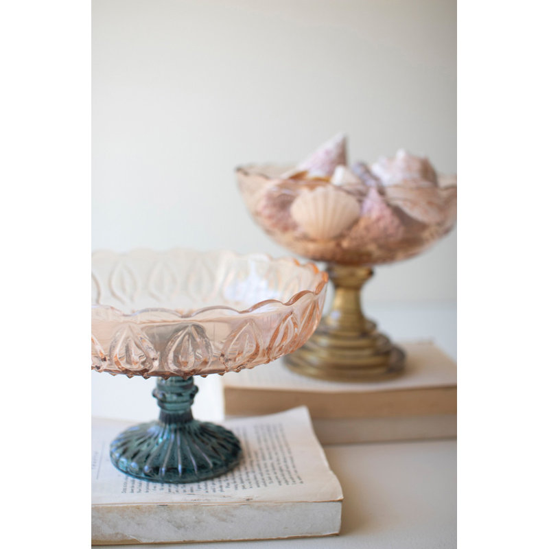  Painted Glass Compotes, Decorative Multi-Design Serving Set of 2