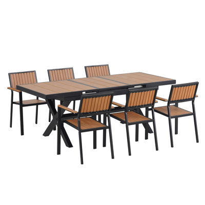 Ensemble de salle à manger flexible pour l'extérieur avec six chaises et une table extensible de 62,9 à 82,6 pouces pour des arrangements personnalisés