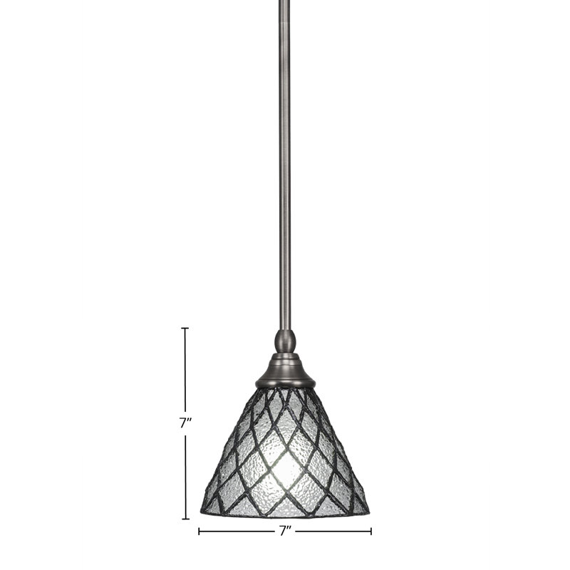 Stem Hung Mini Pendant Shown With 7" Diamond Ice Art Glass, Brushed Nickel