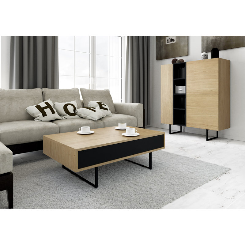 Largo Sled Coffee Table with Storage, Natural Oak/Black