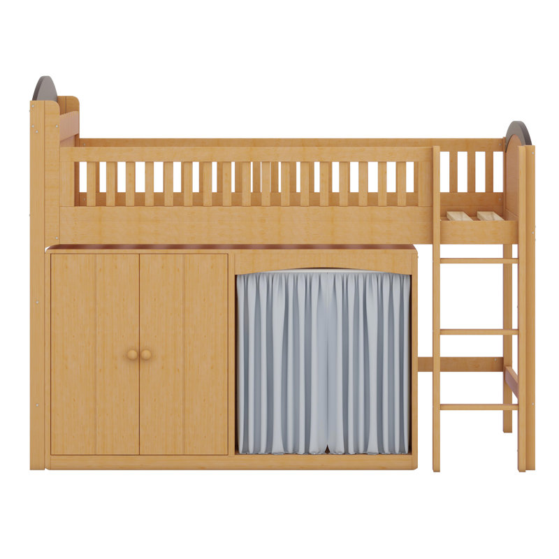 Lit mezzanine moderne avec garde-robe fermée, armoires de rangement et éclairage à DEL intégré, Wood Colour+Espresso