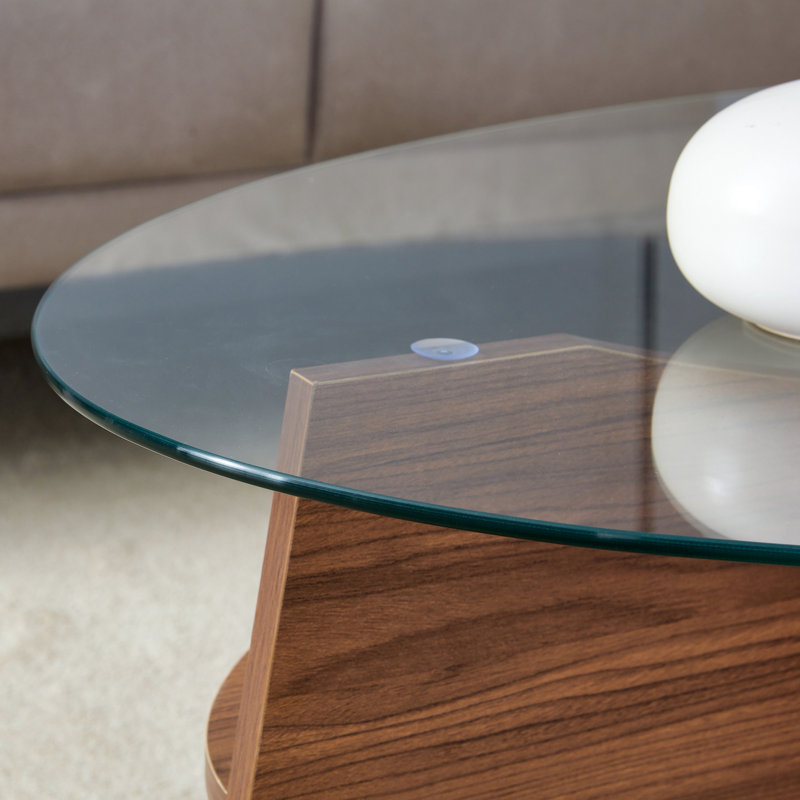 Table basse ovale en verre trempé, Noyer