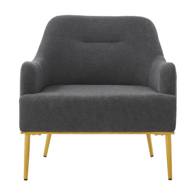Modern Chenille Accent Chair with Gold Metal Legs, Upholstered Lounge Chair with Wide Deep Seat, Compact Luxury Living Room Chair