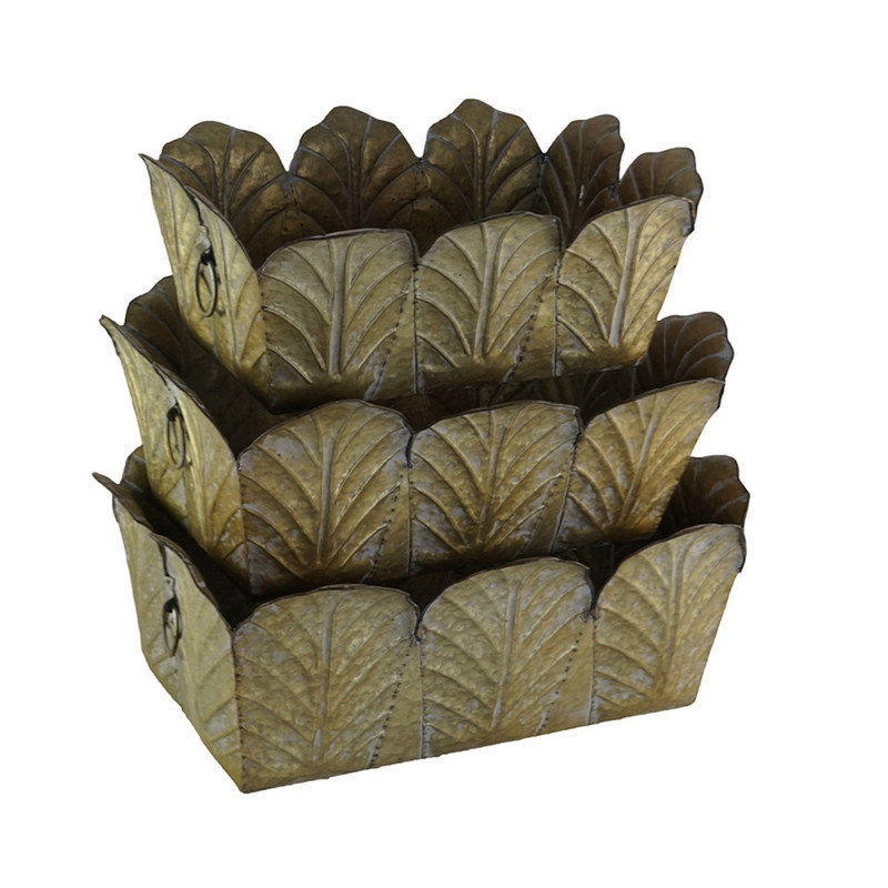 3-Pack Distressed Metal Planters Set in 3 Sizes 22x16.7x8.3" 21x16.5x7.3" 18x13.5x7" for Home Decor