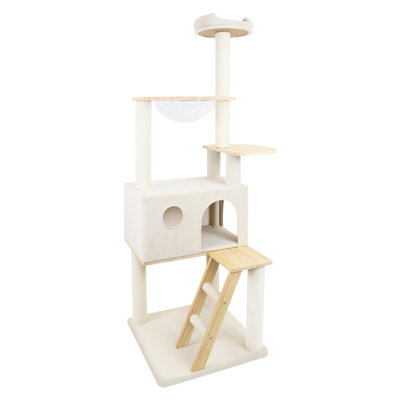 165Cm Wood Cat Tower With Large , , And Transparent Spacecraft - Stable Structure, 400 G/M , Enhanced Scratching Stylish For Bedroom, Comfort Cats, 8 Long Posts