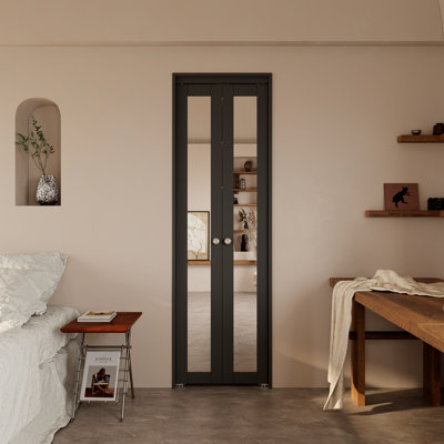 Porte en bois massif à miroir pivotant ou pliable pivotant avec trousse de quincaillerie d'installation (garde-robe)