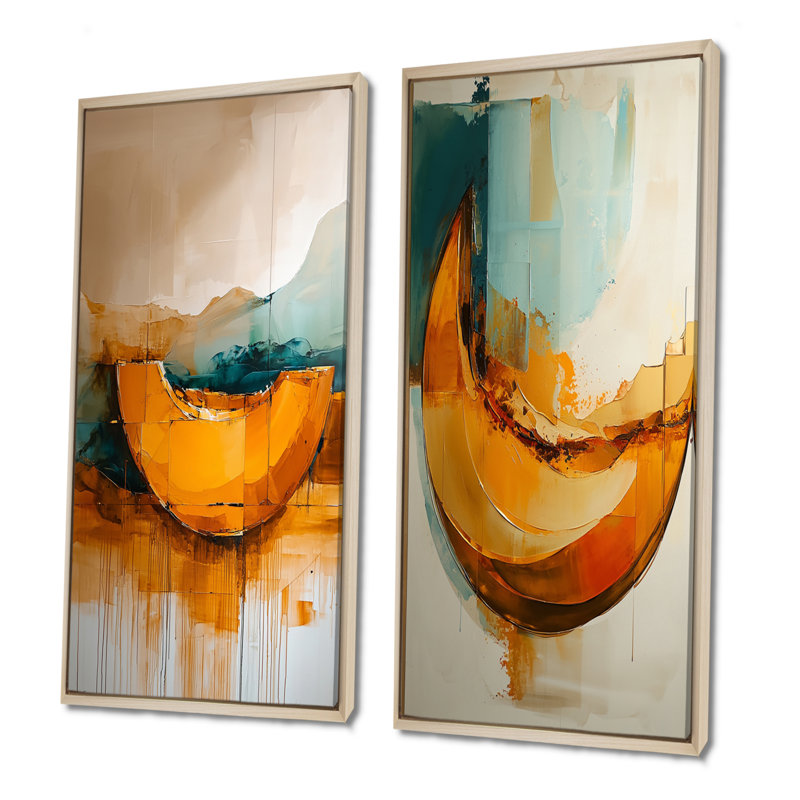 Ensemble d'art mural orange 2 pièces Melon I - Melon, H 28 po x l 24 po, Impression encadrée, Érable