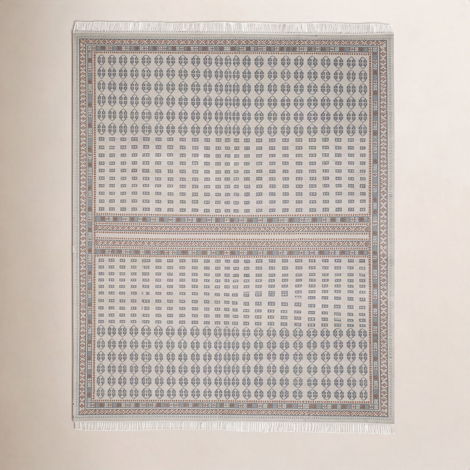 Ivory Brown Hand-Knotted Wool Rug, Rectange 7'6" x 9'6"
