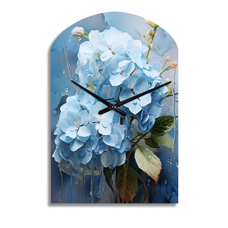 Blue Hydrangea Subtle Serenade - Hydrangea Asymmetrical Metal Clock, Traditional Unique Shape Wall Clock Print, Large