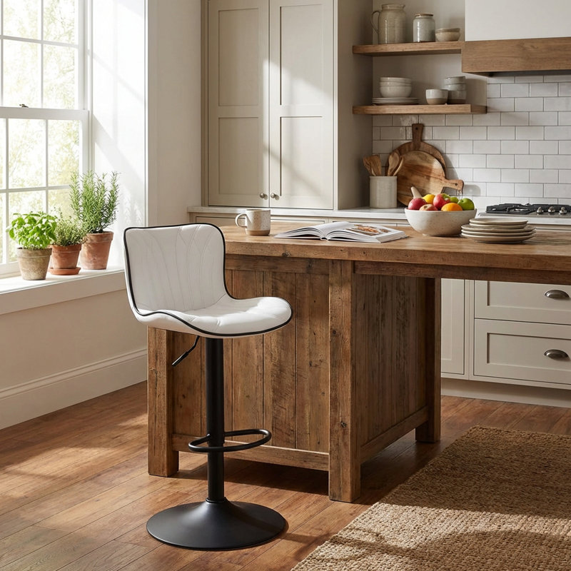 Swivel Adjustable Height Faux Leather Bar Stool, White