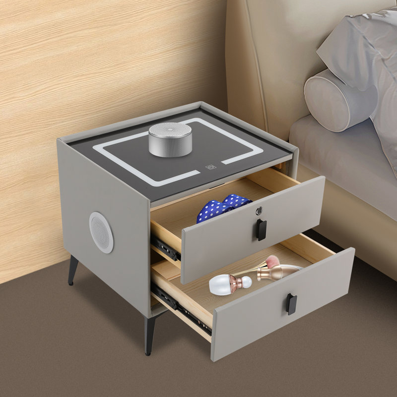 Bluetooth Speaker Smart Bedside Table With Light USB& Wireless Charging, Gray