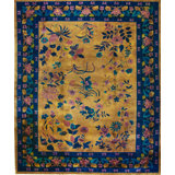 Antique Yellow Gold Color Floral Room Size Chinese Art Deco Carpet