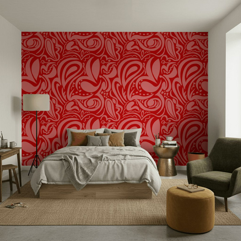 Abstract Pattern Wallpaper Curves Red Decorative Mural
