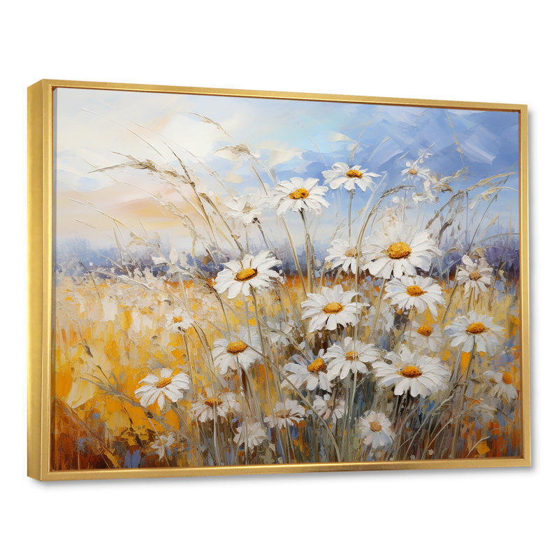 «Daisies Country Charm», impression d'art mural, H 16 po x l 32 po x P 1 po, Cadre flottant doré