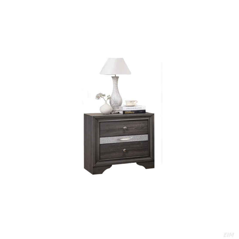 Table de chevet 2 tiroirs en bois, Gris