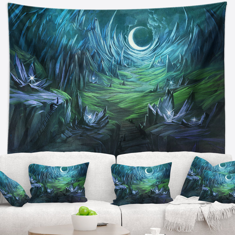 Tapisserie de paysage de twilight valley abstraite, H 68 po x l 80 po