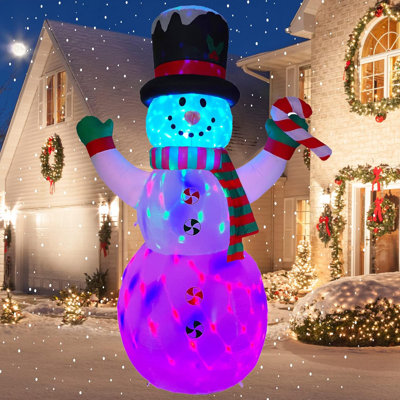 8FT Inflatable Snowman Christmas Outdoor Yard Decorations Outside Giant Tall Cute Blow Up Decoration With Built-In Colorful Rotating LED Lights For In -  The Holiday AisleÂ®, BD25AC98CBA64B60B7281584970863AC