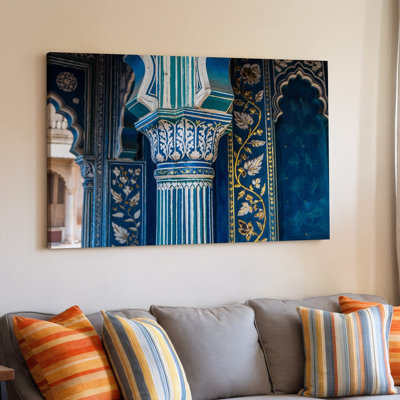 Canvas A Close Up View Of Intricately Designed Wall Panels Featuring Wall Art Traditional Indian Motifs Showcasing A Rich Blue Color Canvas Wall Art
