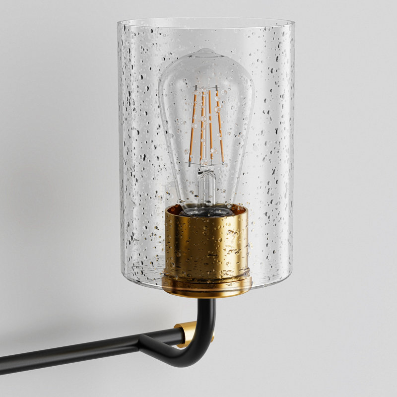 Éclairage pour salle de bain 3 lumières noir et or avec abat-jour en verre bullé Aftin Modern