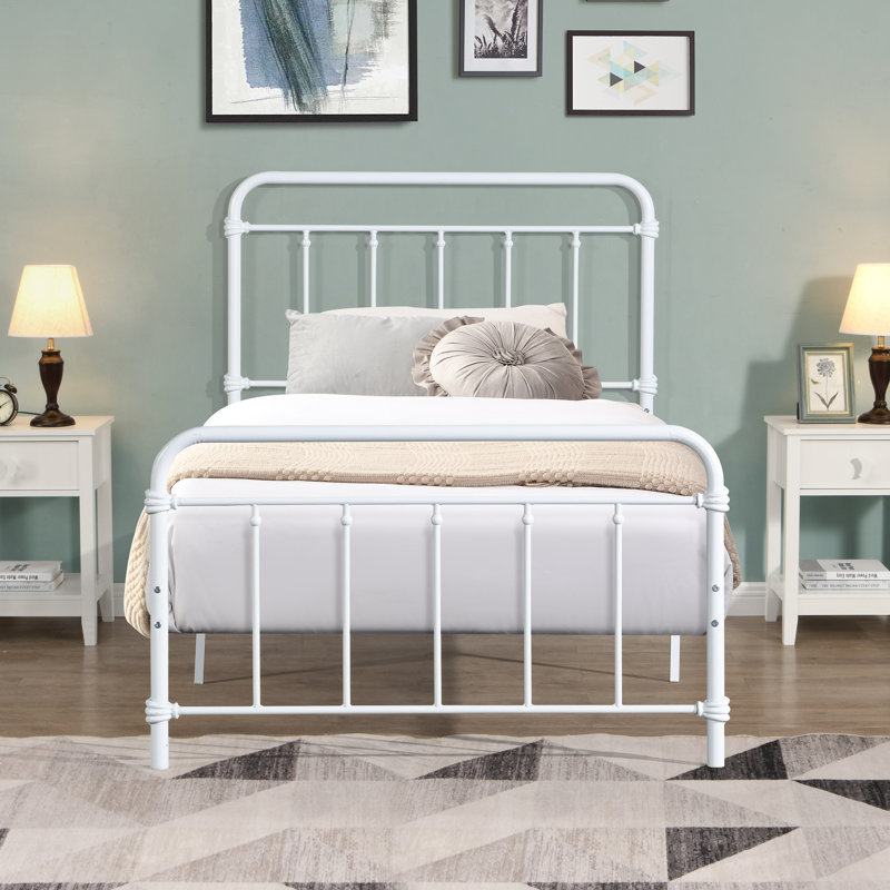 Lit plateforme double en métal Justine, Grand, Blanc