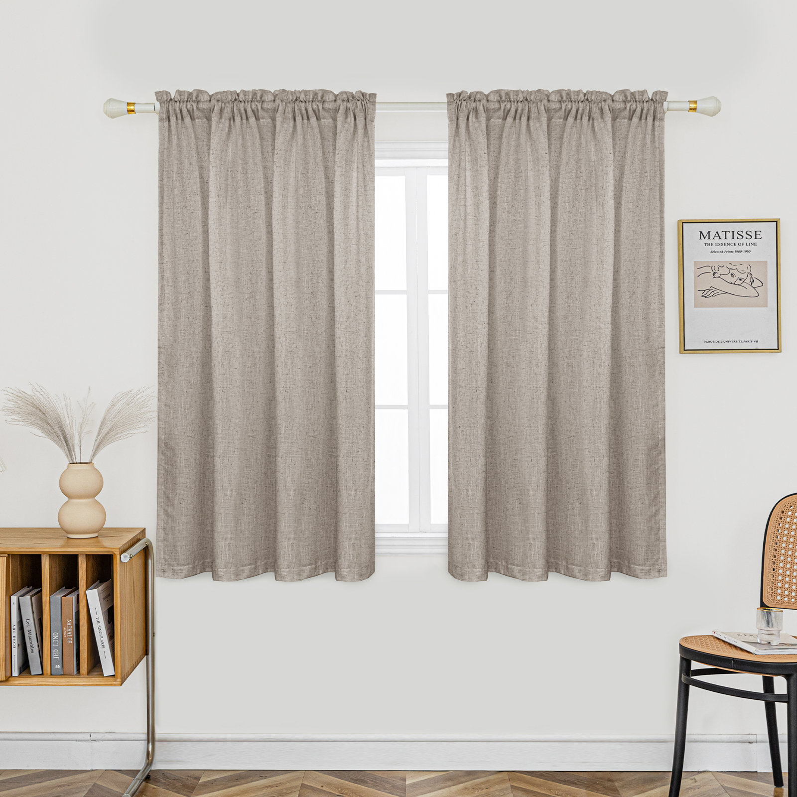 Linen Blend Semi-Sheer Curtain Panel Set, 52" W x 45" L, Natural