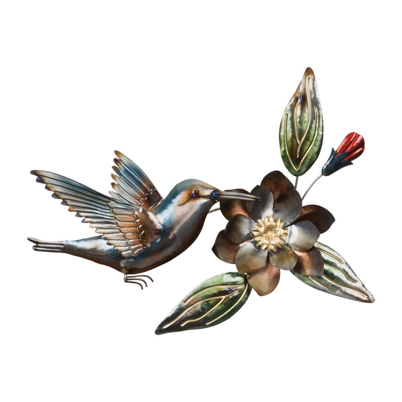 Bronze Gold Metallic Hummingbird Wall Decor with Flower