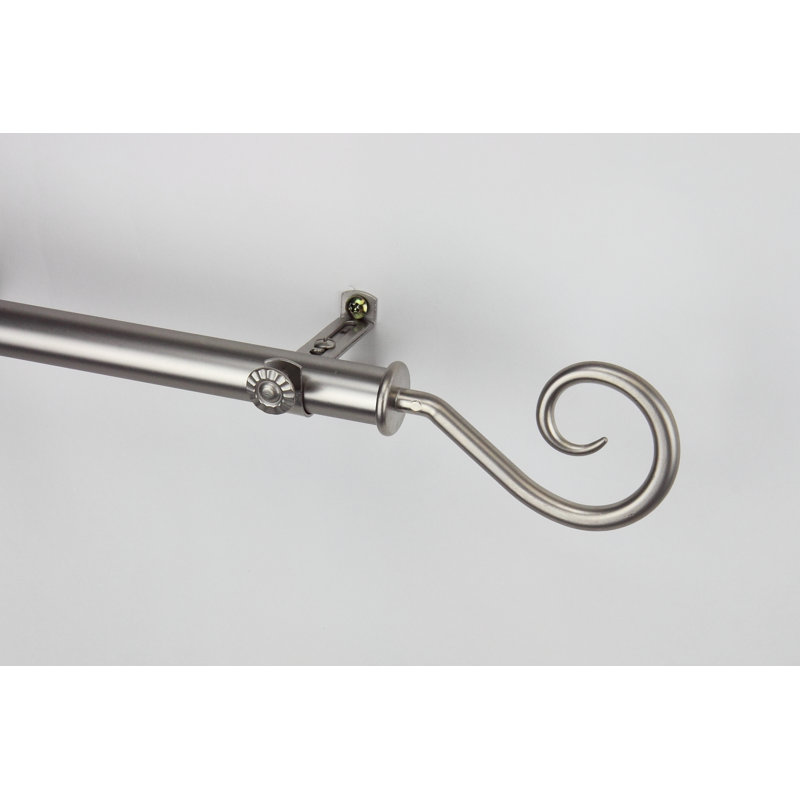 Tringle à rideaux simple Modern Curl, Nickel satiné, 18 po à 28 po de largeur