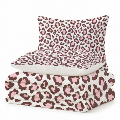 Premium Flannel Lightweight Blanket & 2 Pillow Shams Set with Pink & Brown Leopard Spots on White, Ultra-Soft & Warm Cozy Bedding Set for All-Season, 60" x 80" Blanket + 2 Pillowcases Anti-Pilling & Machine Washable(Set of 3)