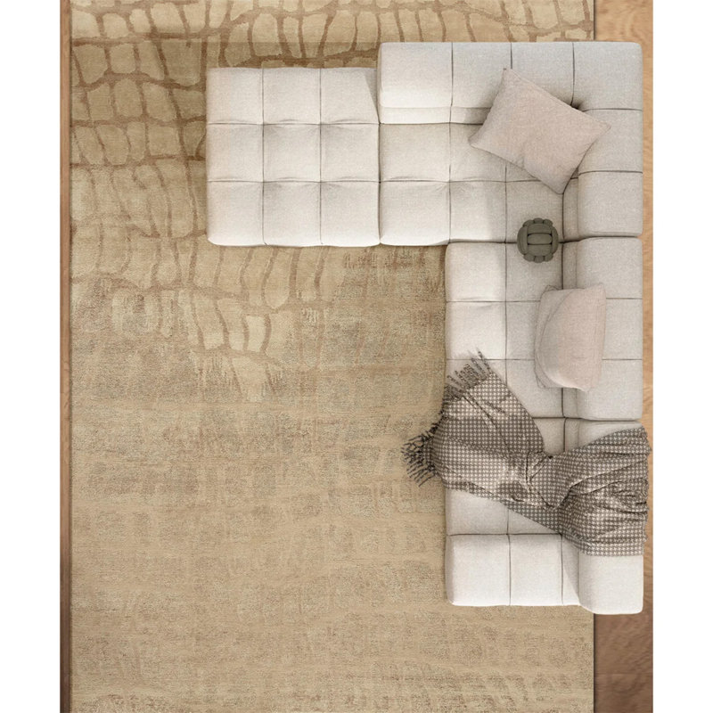 Hand Knotted Abstract Area Rug in Brown/Nutmeg, Rectangle 9' x 12'