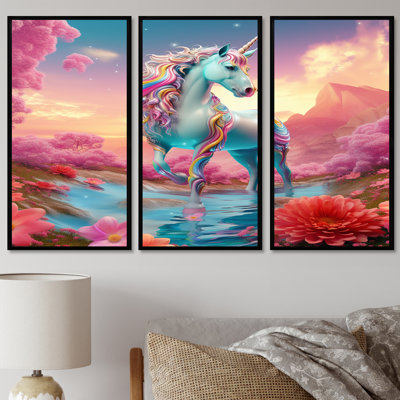Ensemble de salon magique avec licorne blanche et fleur magique
