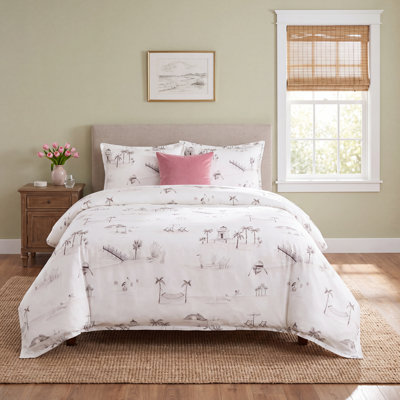 Eucalyptus Watercolor Toile Palms Boat Hammack Classic Chic Casual Coastal Duvet Cover Set